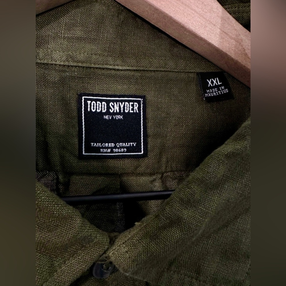 Todd Snyder Olive Button-Down Linen Shirt - Picture 2 of 6